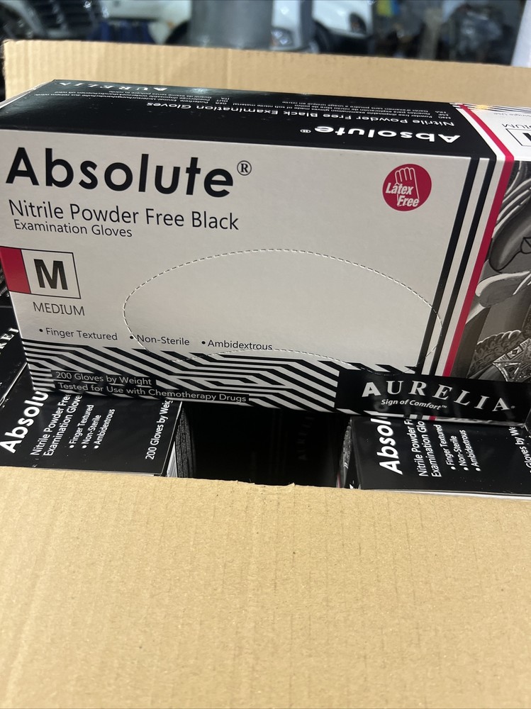 Aurelia Examination Gloves 2000-10 Boxes X 200 Gloves .Black Color Size M