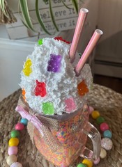 Farmhouse Candy Bear Ice Cream Confetti Sundae. Faux Pint Size Dessert Decor.