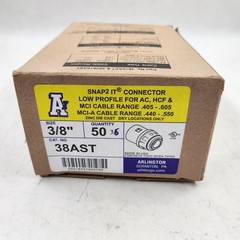 (36) ARLINGTON FLEX 38AST-50 SNAP2 IT 3/8” CONDUIT CONNECTOR for Flex, AC & MCI