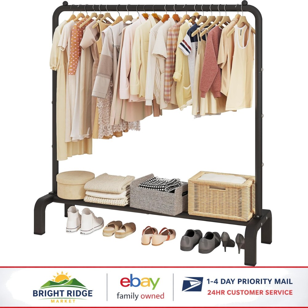 Stylish Black Clothing Rack with Bottom Shelf for Efficient Garment Organization