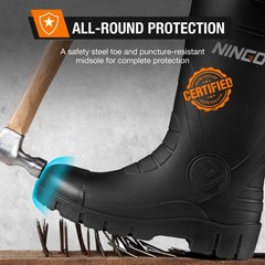 NINGO Men Steel Toe Waterproof Rain Boot Puncture & Slip Resistant Mud Work Boot