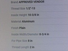 STANDARD U-BOLT: ALUMINUM, 1/2″-13 THREAD SIZE X 8-3/4″ INSIDE WD/DIA, X 10-3/8″