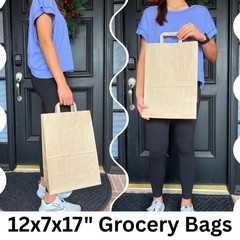 12x7x17 Large Brown Paper Grocery Bags, inches (Pack of 100),