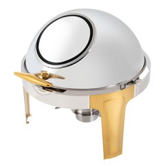 Roll Top Chafing Dish Buffet Set Gold Accent 6.3 Quart Round Stainless Steel