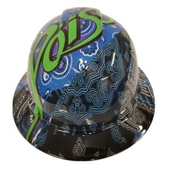 full brim hard hat custom hydro dipped IN BLUE BANDANNA WITH POISON LOGO