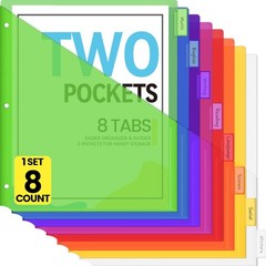 8 Count Dividers with Pockets, 8 Tabs Binder Dividers for 3 Ring Binders, Bin…