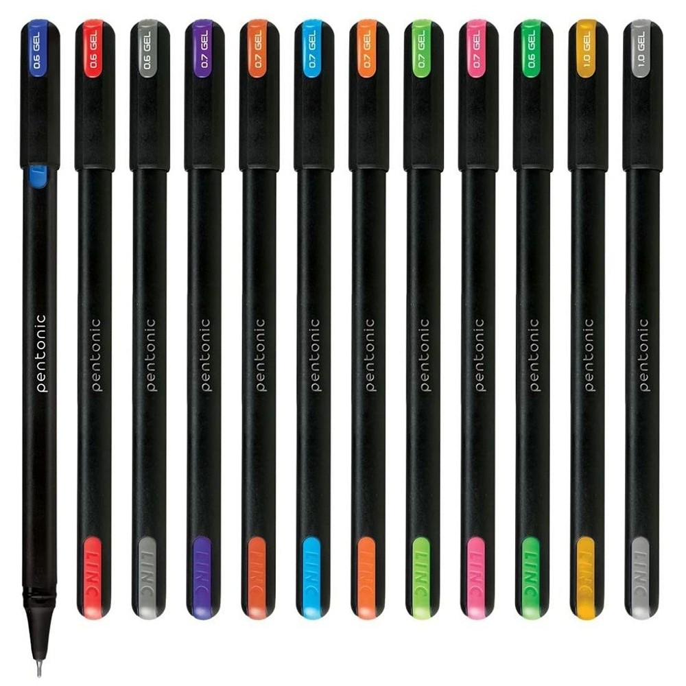 Pentonic Multicolor Gel Pen With Hard Box Case – Black Body, 12 Pcs Set