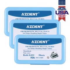 50 Sets AZDENT Dental Orthodontic Buccal Tube 1st Molar Roth 022 Bondable Tube
