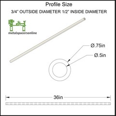 Aluminum Spacer-Tubing- 3/4″ OD x 1/2″ ID x 36″ Long–Fits M12 and 1/2″ Bolts