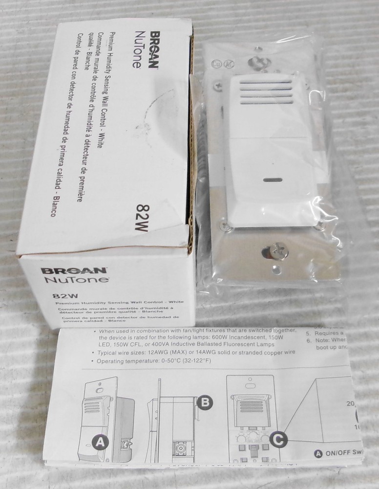 Broan NuTone 82W White Premium Humidity Sensing Wall Control 120VAC 60Hz