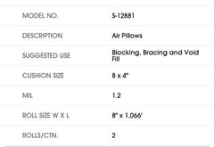QTY=2 Rolls S-12881 ULine 8×4 Air Pillow Film For Pillow Machine 2 pack