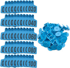 100 Plastic Cattle Ear Tags 001-100 for Livestock Identification (Blue)