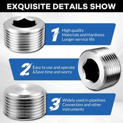 Corrosion-Resistant 304 Stainless Steel Hex Countersunk Pipe Plugs – 5 Pack