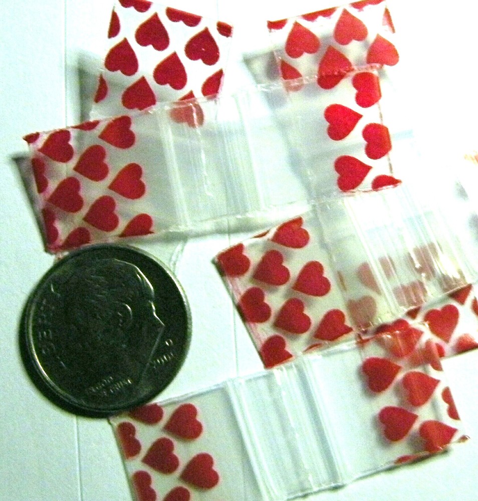 100 Red Hearts 0.5 X 0.5″ Apple Baggies Mini Zip Bags 1212 EASY Open