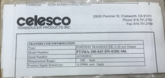 CELESCO PT5MA-100-S47-DN-020E-M6 POSITION TRANSDUCER 0-20 mA Output **NOS **