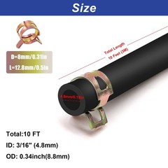 3/16 Inch ID Fuel Line Hose 10Ft + 20 Hose Clamps for Small Gas Engines