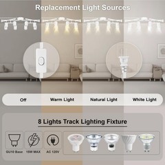 Plug in Track Lighting LED, Track Lighting Fixtures Ceiling, White 8-Light Ki…