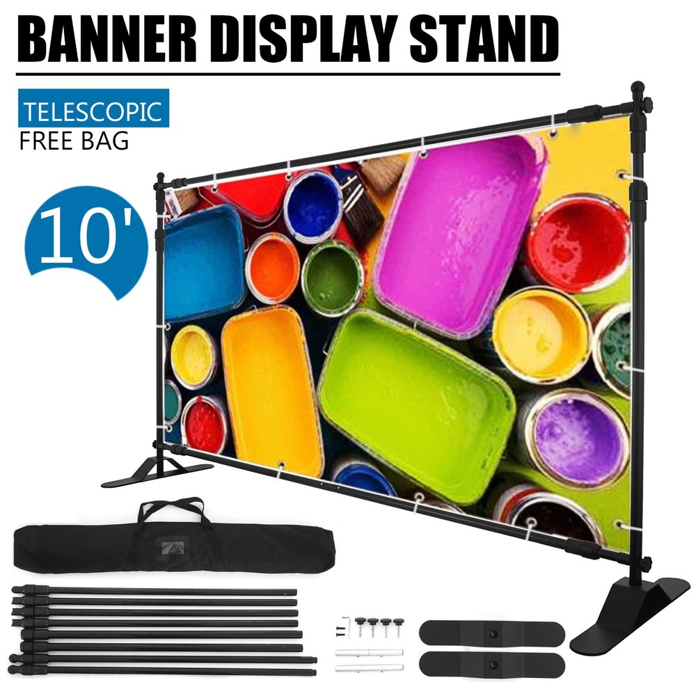 8×10 ft Banner Stand Heavy-Duty Backdrop Stand Telescopic Adjustable Repeat Step