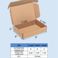 Wowxyz Shipping Boxes 9x6x2″ 25 Pack – Brown Corrugated 9x6x2″,