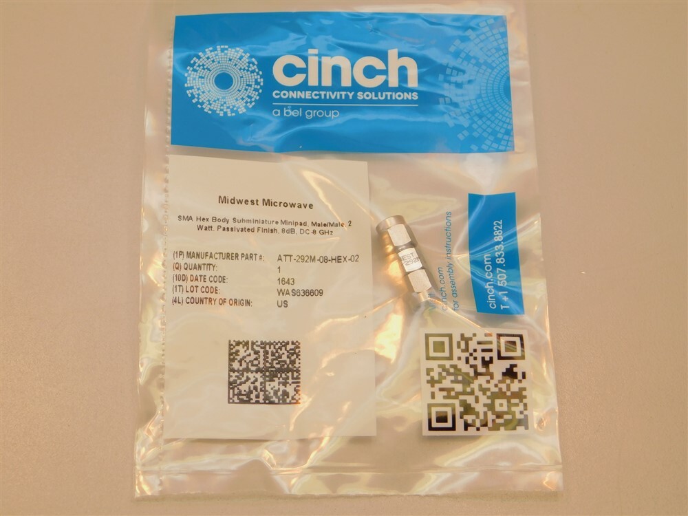 Midwest Microwave ATT-292M-08-HEX-02 M/M 8db DC-8GHz 2W Minipad Attenuator