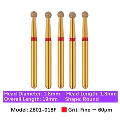 Vakker 5pc Dental Zirconica Diamond Burs w/ Metal Holder Z801 Z801L Round Shape