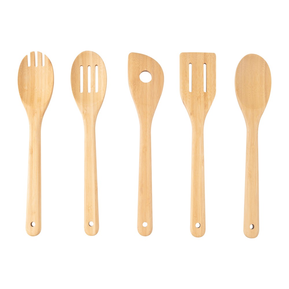 Mainstays 5 Pack Bamboo Cooking Spoons, Essential Kitchen Utensil Set