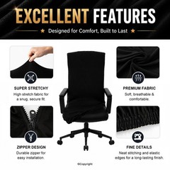 Water Resistant Stretch Computer Office Chair Cover Large Cover, Black