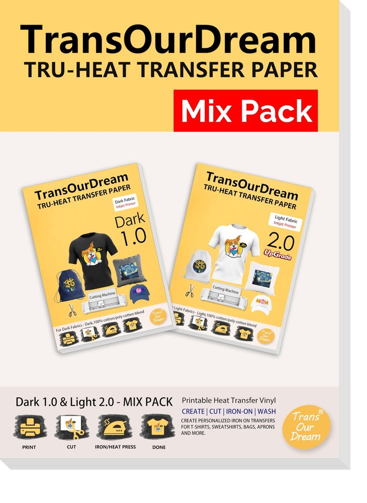 10 Sheets Heat Transfer Paper Dark Light T Shirts 8.5×11 Inch Printable Mix
