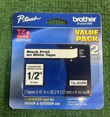 Brother Genuine P-Touch TZe-2312PK Black White Laminated Tape 2 Pack