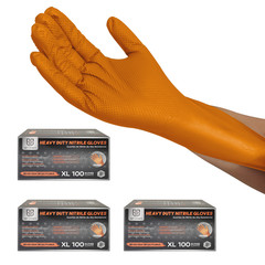 300 PCS Black Heavy Duty 8Mil Nitrile Gloves, Diamond Grip, Latex & Powder Free