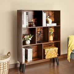 Cube Bookshelf 3 Tier Mid-Century Rustic Brown Modern Bookcase with Legs,Retro W