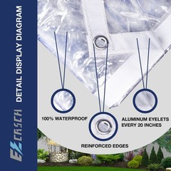Ezcasch Clear Tarp 4′ x 6′, 15 OZ Vinyl PVC x White Edge