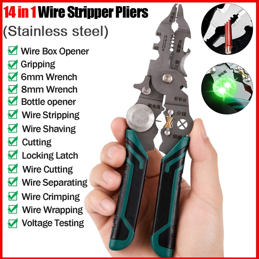 14 in 1 Wire Stripper Wire Stripping Tool with Voltage Tester Cable Cutters New