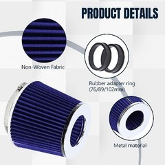 Universal Clamp-On Air Intake Filter, 76 89 102MM (3/3.5/4in) High Color: Blue