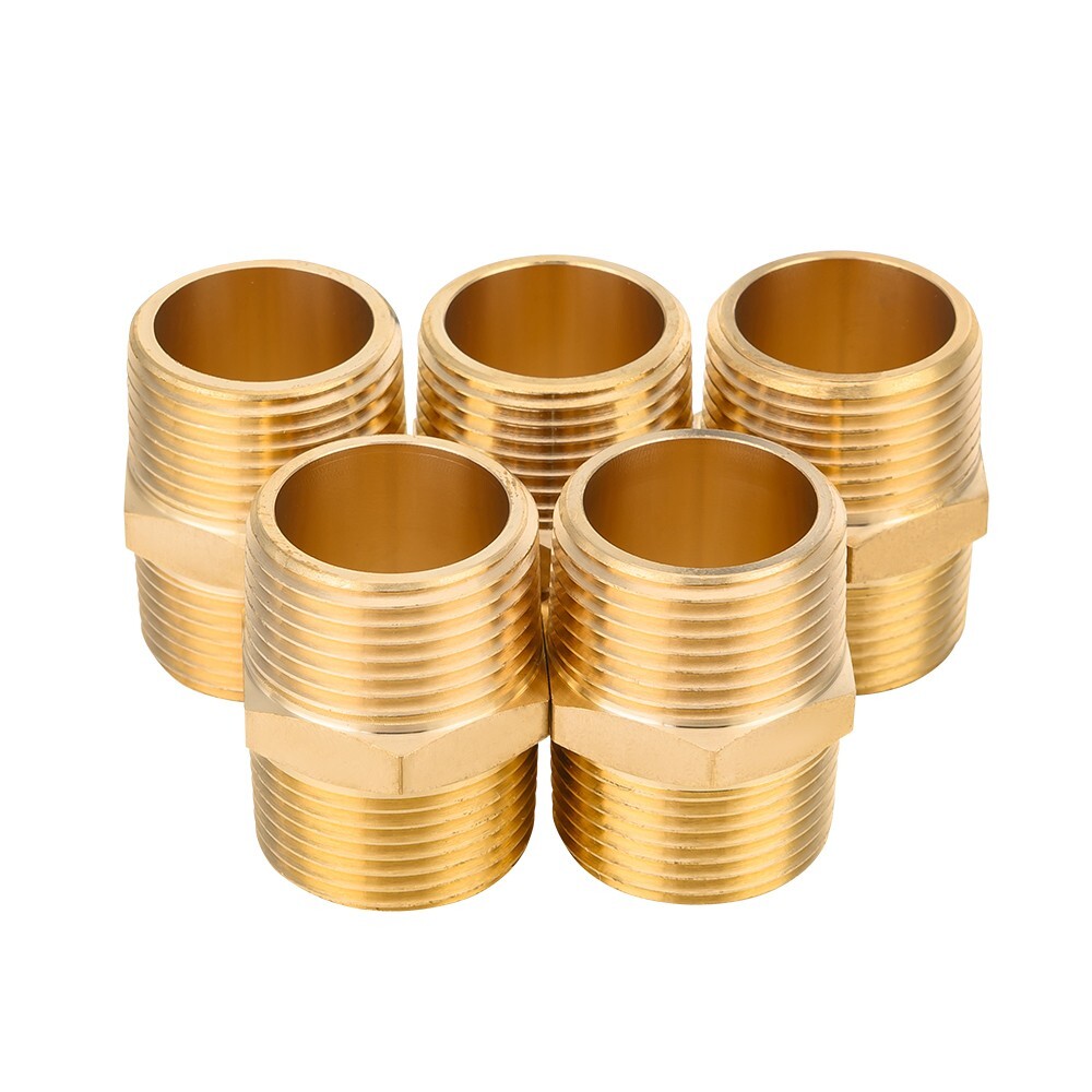 5 PCS EFIELD 3/4″ x3/4″ Male NPT Hex Nipple Pipe Adapters ,Brass Fittings