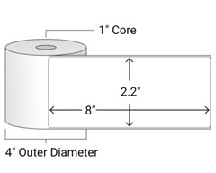 2.2″x8″ Thermal Roll Labels – 1 Core / 4 Outer Diameter (Qty: 1 Roll)