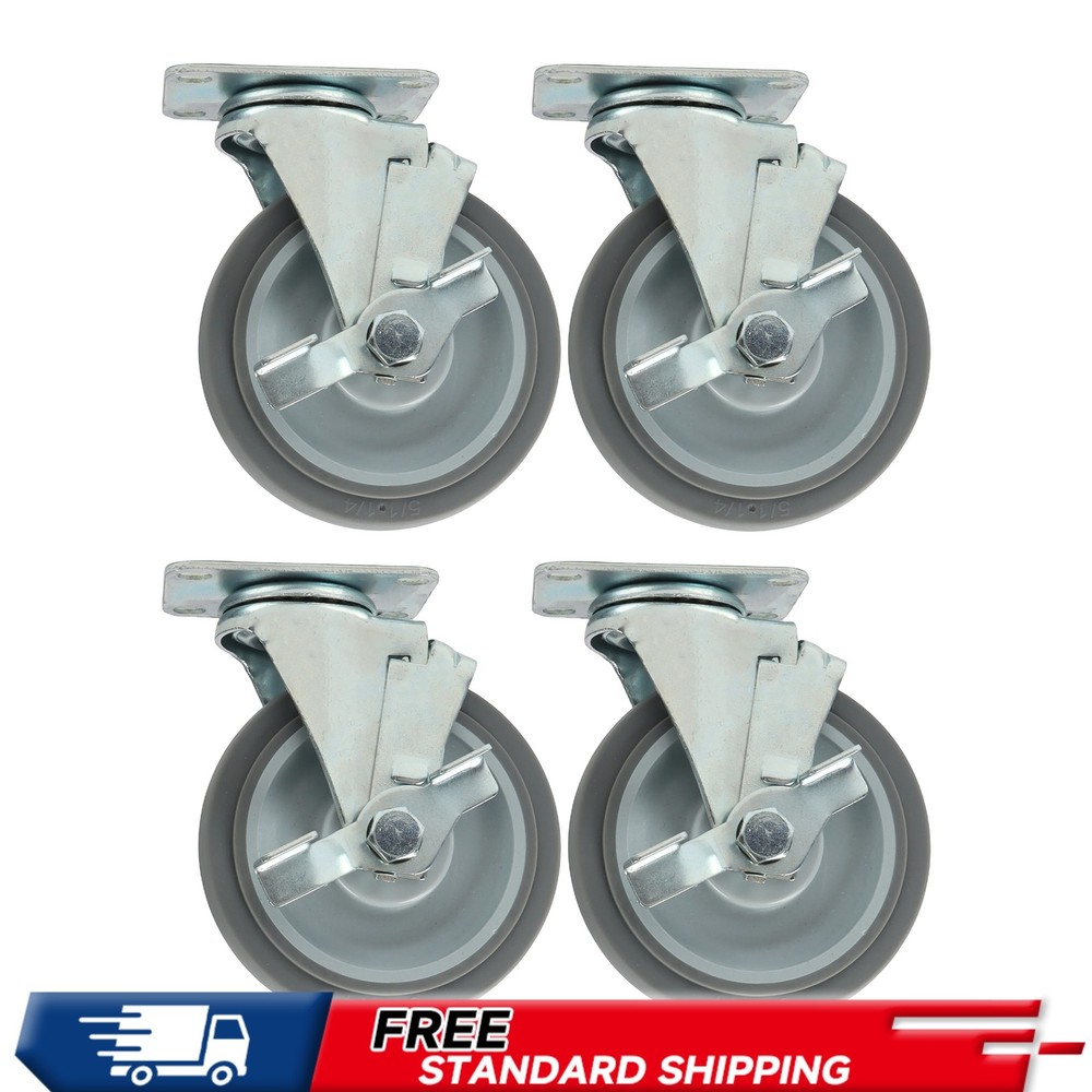 4 Pieces Load Capacity 1400 Pounds Heavy Duty Casters 5″ Side Brakes Rubber Gray