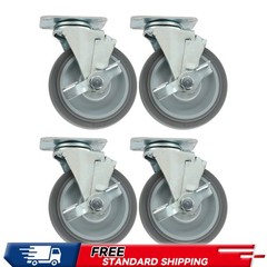 4 Pieces Load Capacity 1400 Pounds Heavy Duty Casters 5″ Side Brakes Rubber Gray