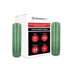 4 Rolls 34 Gauge Packing Pre Stretch Film Shrink Hand Wrap 17″ x 1476′ Green