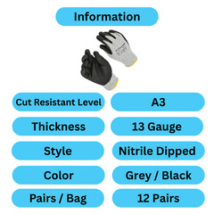 Cut Resistant Level 3 Hand Protective Industrial Work Gloves, Size: S/M/L/XL/2XL