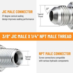 10Pack Hydraulic Hose Adapter Fittings 3/8″ JIC 37° Male x 1/4″ NPT Male w/Cover