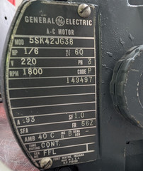 🤪 GE 1/6 HP AC MOTOR 1800 RPM 220 VAC .93 AMP 3Ø 5SK42JG38