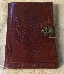Hand Tooled, Leather Journal, Sugar Skull Blank Book, Art Sketch Pulp Paper