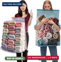 15 Gallon Large Storage Bags, 24″ x 24″ Clear Plastic Zipper Bags with Handle…