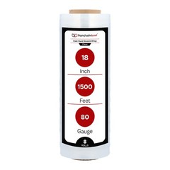 8 Rolls 18″ x 1500′ 80 Gauge Cast Hand Pallet Stretch Wrap Clear Shrink Film