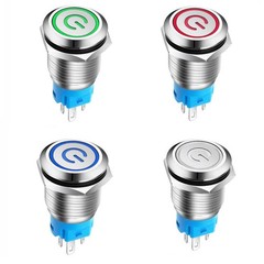 2Pcs 19mm 12V LED ON OFF Push Button Power Switch Latching Switch with Wire