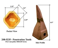 5 Backhoe Bucket Teeth 208-5235 – Penetration Tip, w/ Pin, fits CAT DRS230