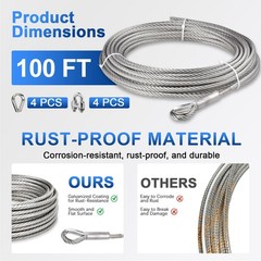 3/8″ Stainless Steel Aircraft Cable Wire Rope Type 7×19 Type 304 (100 Feet)