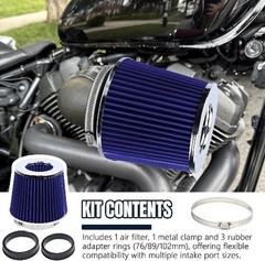 Universal Clamp-On Air Intake Filter, 76 89 102MM (3/3.5/4in) High Color: Blue