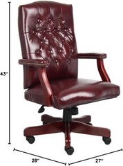 High Back Executive Office Chair Mahogany Bonded Leather Premium Lumbar Support